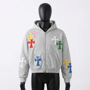 Sweat à capuche zippé surdimensionné personnalisé avec patch en chenille, molleton lourd standard, streetwear d'hiver Y2K, OEM ODM Marque Privée - Product Image 1