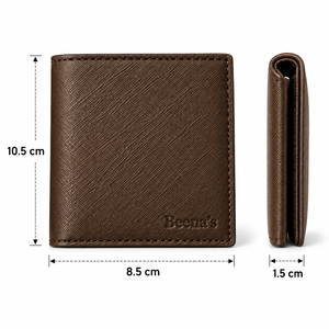 Beena's <b>Men's</b> Genuine Leather Slim <b>Wallet</b> Open Closure Vintage Geometric Pattern Short <b>Brown</b> Daily Use - Product Image 2