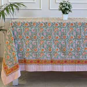 100% coton Style classique main-bloc imprimé Floral nappe écologique à la main chemin de Table serviette de mariage indien usage domestique - Product Image 1