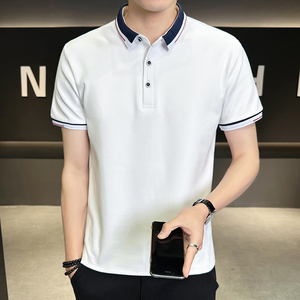 Men's <b>White</b> Short Sleeve <b>Polo</b> Shirt Cotton Knitted Solid Color Casual Breathable Design Button Front Regular Fit - Product Image 1