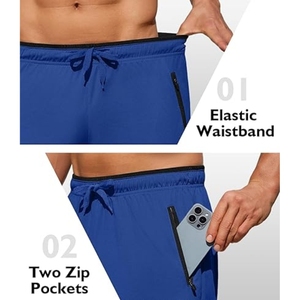 Shorts bleu clair pour homme, séchage rapide, avec cordon de serrage à la taille, style bermuda décontracté à taille mi-haute - Product Image 4
