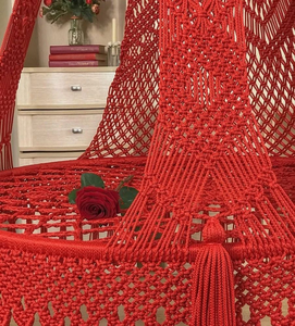 72" Red Royal Elegant Macramé Boho Rope <b>Swing</b> Chair <b>for</b> Outdoor Garden Patio Courtyard-Hanging Chair <b>for</b> Outdoor Furniture - Product Image 6