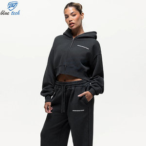 Women Casual Regular Solid Printed Hoodie Trouser Set Cotton Fleece Tracksuit Custom Logo Eco-Friendly Breathable Plus Size - Product Image 2