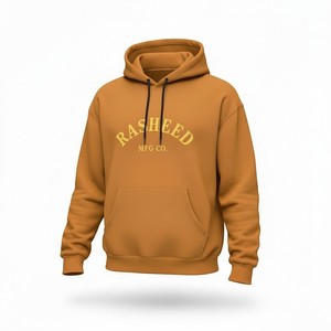 Sweat-shirt à capuche pour homme Rasheed Mfg Co, en coton marron, tissu molletonné français, coupe décontractée, poche avant, imprimé, streetwear - Product Image 3