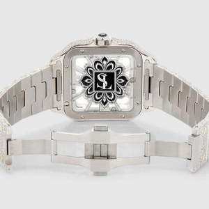 Reloj Deportivo Premium Hip Hop con Movimiento de Cuarzo, Esfera Cuadrada Esqueletizada, Totalmente Adornado con Diamantes, de Lujo, en Dos Tonos: Oro y Plata - Product Image 3