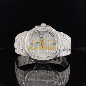 Montre à quartz pour homme, boîtier carré en acier inoxydable, style sport et affaires, cadran en verre, entièrement sertie de pierres, idéale pour un cadeau d'anniversaire - Product Image 1