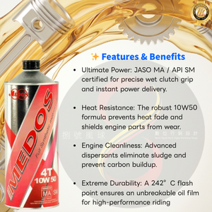 MEDOS Authorized Dealer Exclusive Oil 10W50 MA2 Fully Synthetic Special Professional Motorcycle Oil 1L - Product Image 3