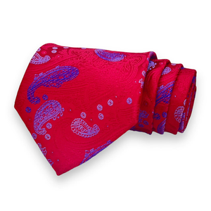 Corbata de Diseño de Lujo con Estampado Paisley Rojo y Azul para Hombre |   Conjunto de Corbata de Seda Jacquard para Regalo, Ideal para Bodas, Eventos Formales y Negocios - Product Image 2