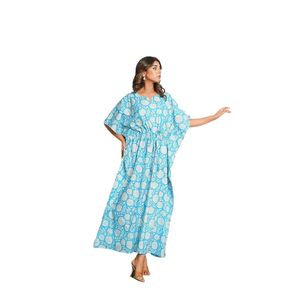 Kaftan pour femmes, robe de nuit en pur coton, kaftan de détente |   Chemise de nuit pour femme imprimée à la main - Product Image 1