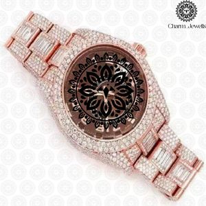 Charm_Jewells Women's Luxury Stainless Steel <b>Watch</b> Rose Gold Diamond Encrusted Round Dial Analog Quartz Movement 38mm - Product Image 1