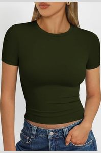T-shirt court tendance pour jeunes femmes, couleur unie, sexy, en maille côtelée, manches courtes, style baby tee, pour l'été - Product Image 3