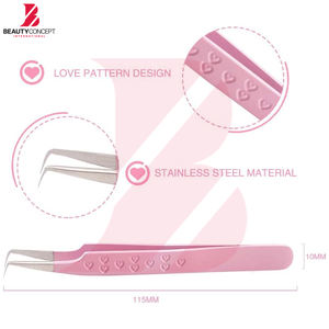 Pinzas de Precisión en Forma de L con Agarre de Corazón en Relieve, Antideslizantes, de Acero Inoxidable Rosa, para Extensiones de Pestañas de Volumen y Aislamiento - Product Image 4