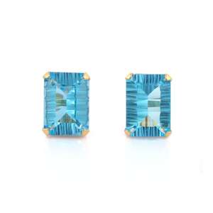 14.65 Ct Blue Topaz Asscher Cut Stud Earrings in 18K Yellow Gold - Product Image 3