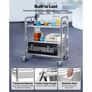 3-Tier Stainless Steel Heavy Duty Mobile Service <b>Storage</b> Cart Lockable <b>Wheels</b> Medical Serving <b>Trolley</b> for Hospital Cart Cart - Product Image 2