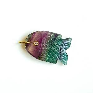 Colgante de Pez de Fluorita Arcoíris AAA, Amuleto de Pez Tallado a Mano con Piedra Preciosa, Plata 925, Collar de Cristal Curativo Hecho a Mano para Fabricación de Joyas - Product Image 6