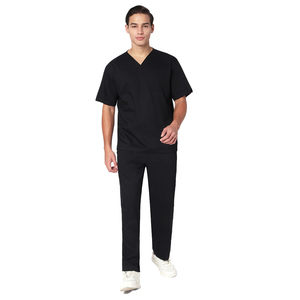 Men Black V-Neck Scrub Set Cotton Polyester Woven Hospital Uniform Needle Detection Ready - Product Image 6