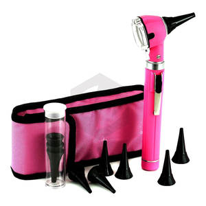 Ensemble d'otoscope de poche de couleur rose, outil d'examen médical compact avec éclairage LED lumineux, portable pour diagnostic auriculaire - Product Image 1