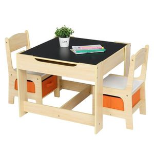 Tavolo e sedia in legno per bambini con due sacchetti di stoccaggio tra cui un tavolo e due sedie - Product Image 1