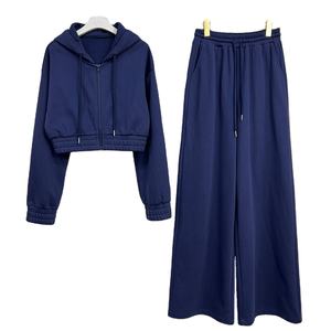 Logo personnalisé fermeture éclair complète vêtements de sport pour femmes ensemble de jogging fermeture éclair crop top ensemble de sweat à capuche femmes 2 pièces Fitness joggers ensemble de vêtements - Product Image 3