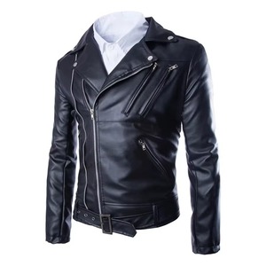 Veste de motard en cuir PU blanc pour homme, coupe ajustée, avec poches zippées, ceinture, col rabattable, mode automne-hiver - Product Image 2