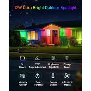 12W Waterproof Dimmable LED Spot Light Halloween Outdoor <b>Remote</b> <b>Plug</b> Timer Color Changing Landscape Lighting for Garden 120V - Product Image 3