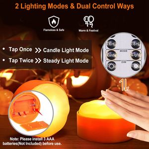 Set di 4 Luci LED a Forma di Zucca per Halloween, Funzionamento a Batteria, 2 Modalità di Illuminazione, 4 Impostazioni Timer, Telecomando, Luci Decorative per Halloween - Product Image 4
