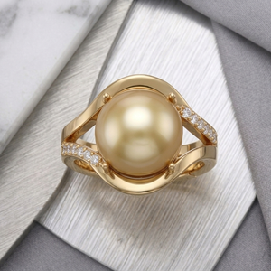 White Pearl Round <b>Ring</b> US 6 12mm CZ 925 Sterling Silver 18K Gold Plated Trendy Fashion <b>Ring</b> for Women - Product Image 2