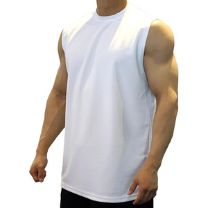 Wholesale Men's White Sleeveless Tank <b>Top</b> O-Neck Solid Color Breathable Casual Knitted Polyester Athletic Wear - Product Image 2