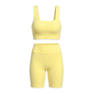 Conjunto de sujetador deportivo sin costuras y shorts de ciclista para mujer, color personalizado, copa completa, sin aros, cintura alta, transpirable - Product Image 1