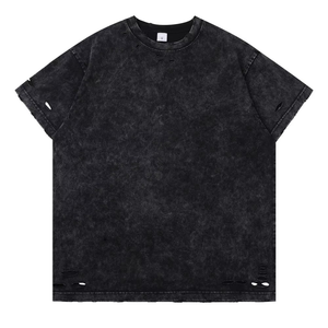 เสื้อยืดโอเวอร์ไซส์สีเบจสำหรับผู้ชาย ผ้าฝ้าย แต่งรูขาด คอโอ แขนสั้น สไตล์ลำลอง ไซส์พลัส เนื้อผ้าเจอร์ซีย์ถัก ซักแล้วไม่เป็นขุย - Product Image 6
