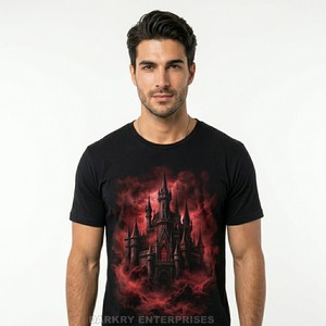 Vampire Teeth Graphic Men T-Shirt Custom Printed Maroon Cotton <b>Tshirt</b> Horror Theme Streetwear Male Clothing High Density Print - Product Image 5