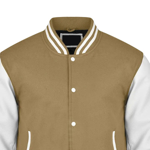 <b>Men's</b> Canvas Varsity <b>Jacket</b> Brown <b>White</b> Sleeve Casual Solid Color Turn-down Collar Polyester Cotton Material Winter Front Logo - Product Image 6