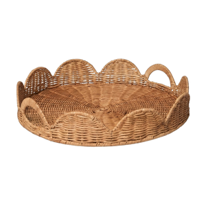 Round Rattan Storage Tray With Scalloped Edge Bohemian Design Finished Woven Material Single Tier For Table Use - Product Image 1