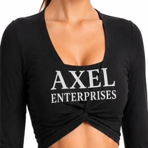 Women's <b>Black</b> <b>Crop</b> Yoga Top <b>Long</b> <b>Sleeve</b> Activewear <b>Crop</b> Top Stretch Fabric premium Design Wholesale Gym Wear Top - Product Image 3