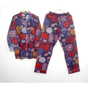 Conjunto de Pijama de 2 Piezas para Mujer, Hecho a Mano, de Lujo, Vintage, Romántico, Clásico, Floral, 100% Algodón, Suave, Transpirable, de Secado Rápido, con Cintura Elástica - Product Image 1