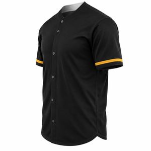 Maillot de baseball noir à manches courtes, boutonné sur le devant, couleur unie, respirant, anti-humidité, en polyester, unisexe, coupe classique, toutes saisons - Product Image 2