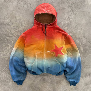 Customized Acid Washed Hoodie <b>Applique</b> Embroidery Vintage Techwear Puffer Quilted Cotton Padded Bomber Hoodie Men Winter - Product Image 5