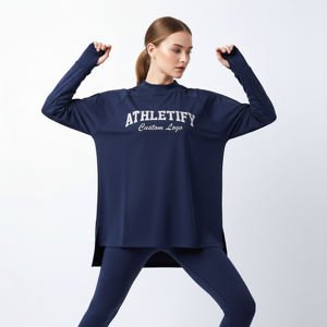 Tunique de sport modeste pour femmes musulmanes à manches longues, coupe hi-lo, ample, athlétique, écologique, séchage rapide, respirante et légère - Product Image 1