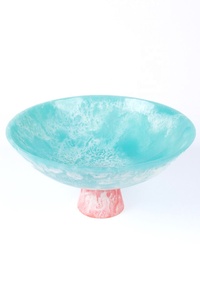 Fabricant de bol à salade de fruits en résine, design de tourbillon en marbre fait à la main avec accent aqua, buffet élégant - Product Image 5
