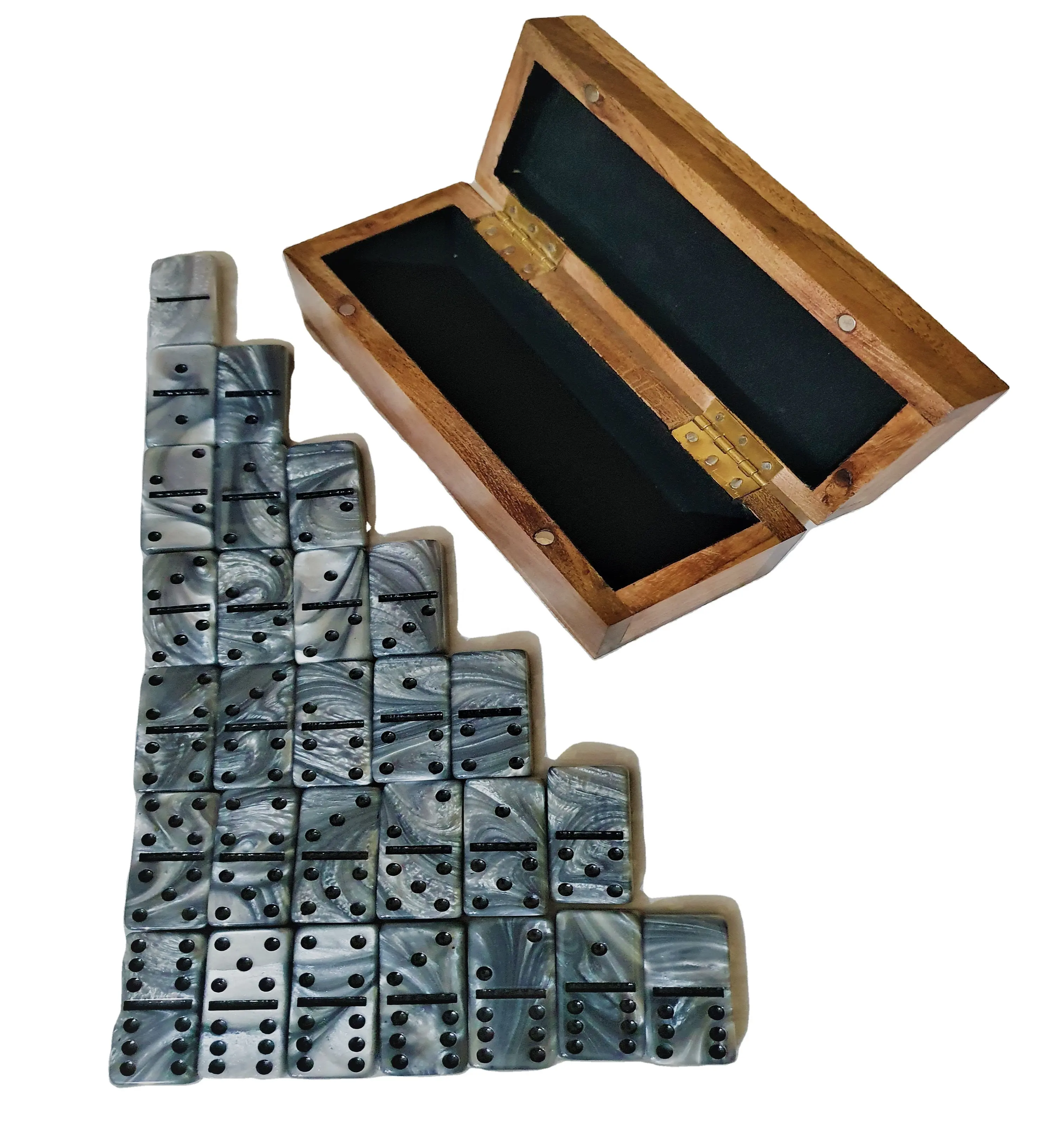 Conjunto domino de resina jumbo 28 peças, conjunto domino com caixa de madeira, dupla 6 dominos