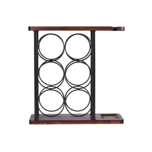 Estante para Vino Rústico de Sobremesa con Soporte para Copas, Estante para 6 Botellas con Bandeja de Madera Maciza, Decoración Moderna de Metal para Encimera - Product Image 1