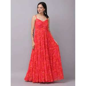 Vestido Largo de Verano para Mujer, Estampado Floral Rojo, Cintura Natural, Sin Mangas, Tirantes Finos, 100% Algodón, Casual para Fiesta - Product Image 1