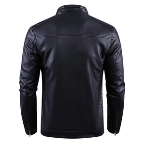 Veste pour homme en cuir synthétique et toile, col montant, logo frontal, nouvelle collection, tendance, vente chaude, fabriquée sur mesure par une usine pakistanaise. - Product Image 2