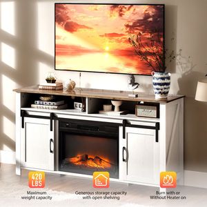 Mobile TV Moderno con Ante Scorrevoli Stile Barn Door, Finitura Bianco Lavato e Marrone, per Inserzioni da 23 Pollici - Product Image 3