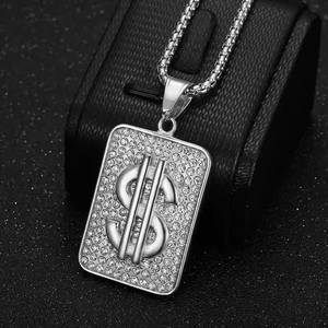 Collier pendentif signe dollar pour homme, plaqué or, chaîne en argent, style hip-hop, bijou avec breloque diamant rond - Product Image 3