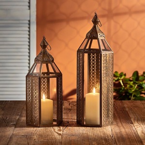 Decorative Moroccan Customised Decorative Outdoor Indoor, Metal <b>Candle</b> Lanterns Farmhouse Floor & Hanging Lanterns - Product Image 5