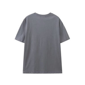 T-shirt gris à col rond et manches courtes pour femme, 100 % coton, coupe ample, couleur unie, décontracté, tricot jersey respirant, printemps-été - Product Image 1