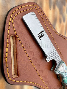 Cuchillo de caza y vaquero de hoja fija de acero de Damasco hecho a mano con punta de gota, tipo Bull Cutter, para exteriores y ranchos, con mango de resina de grado industrial OEM - Product Image 5