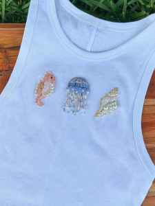Summer Handcrafted Beaded Embroidery <b>Tops</b> for Women Custom Stitching Seed Beads Baptism Fashion - Product Image 3