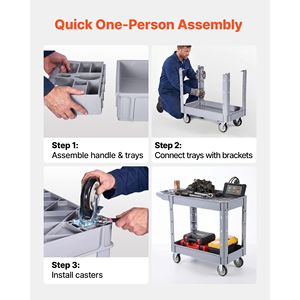 Chariot utilitaire robuste, capacité de 550 lb, chariot de service à 2 niveaux avec roues pivotantes à 360° et 2 freins - Product Image 6